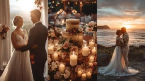 Couple exchanging vows during wedding ceremony, officiant smiling warmly