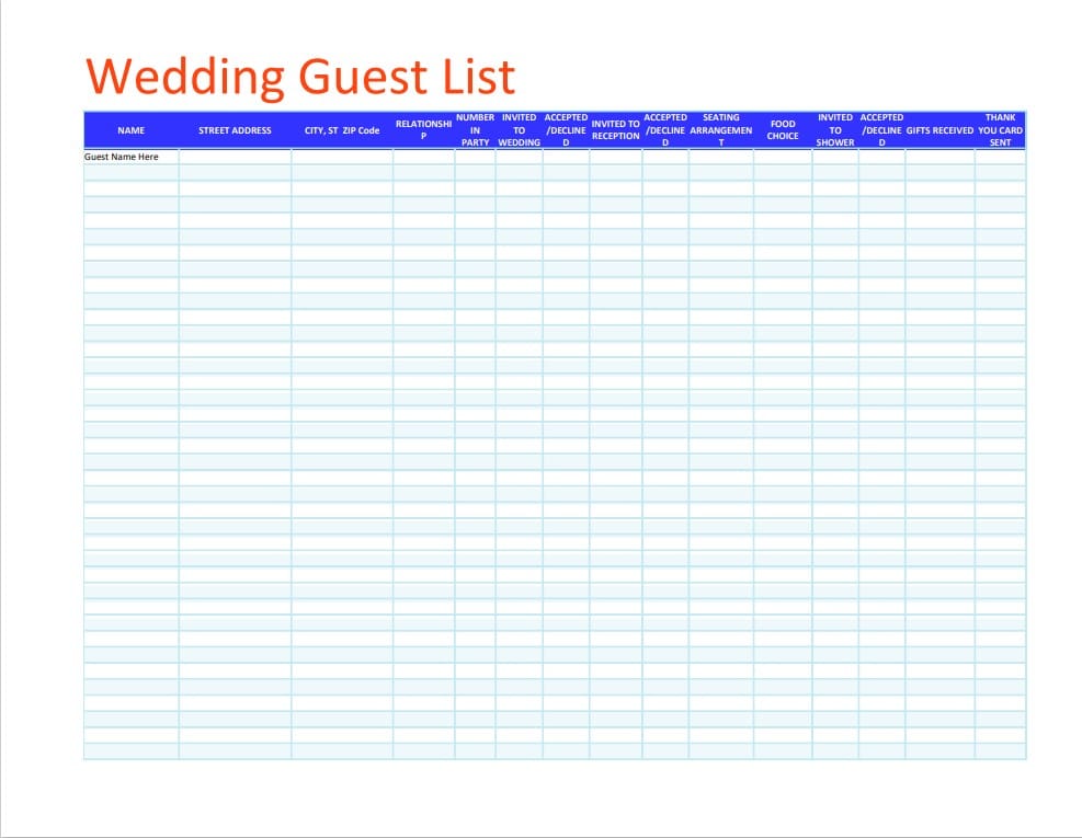 Wedding guest list